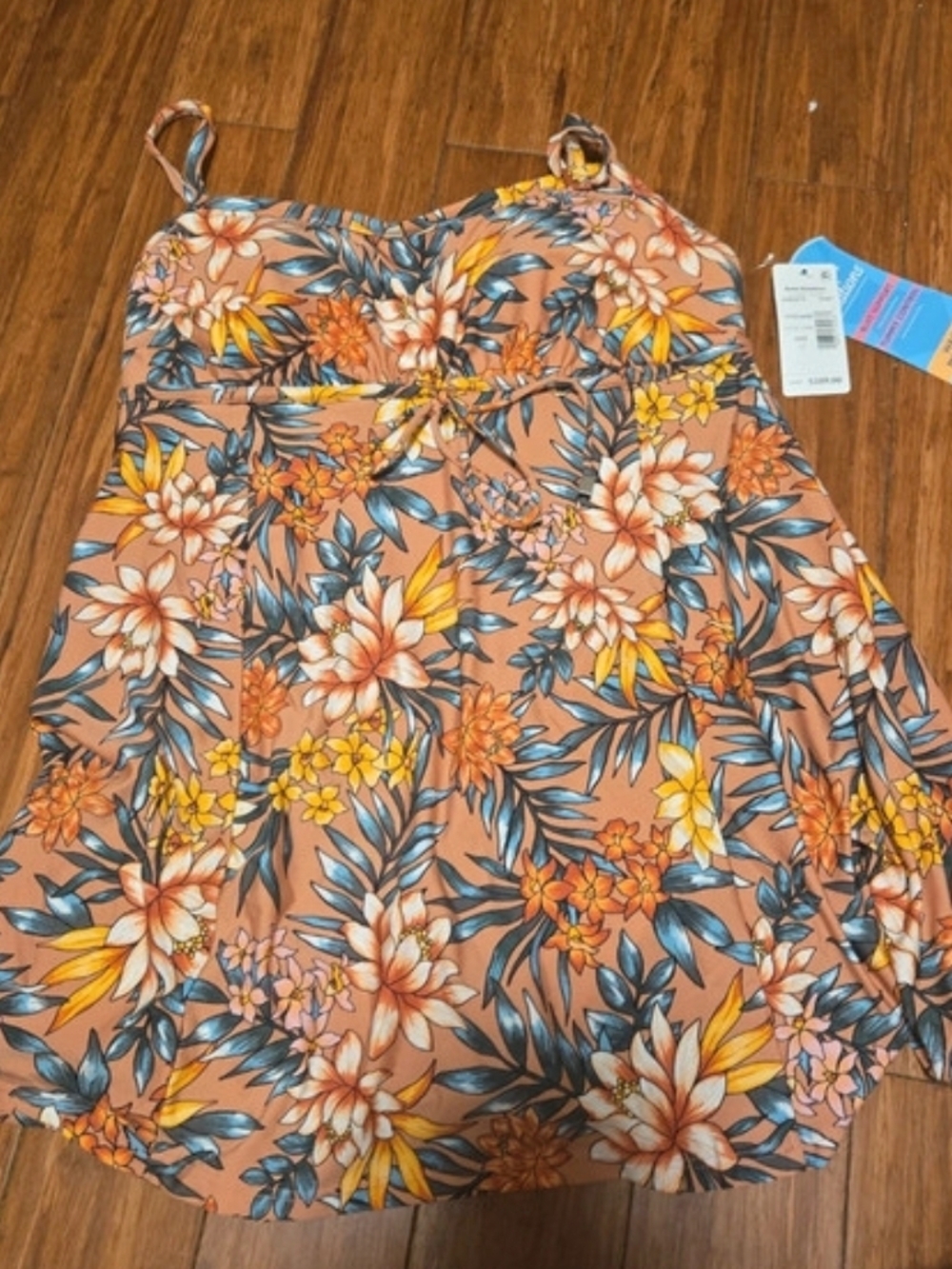 Swim Solutions Floral One-Piece Swimdress in Peach, Yellow & Teal